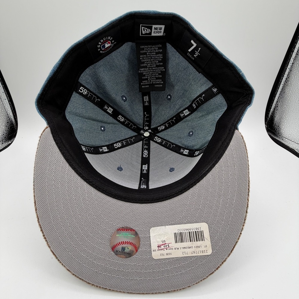 St. Louis Cardinals Fitted Hat Sz 7 1/2 New Era 59FIFTY Blue Denim Tweed Cap NEW - Picture 11 of 11